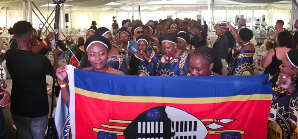 Eswatini Revenue Service athletes and officials showcase traditional song and unity during the SAIRAG 2026 opening ceremony in Swakopmund, Namibia. Photo by ERS