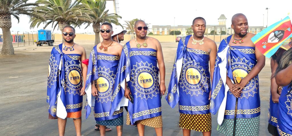 Eswatini Revenue Service athletes and officials showcase traditional song and unity during the SAIRAG 2026 opening ceremony in Swakopmund, Namibia. Photo by ERS