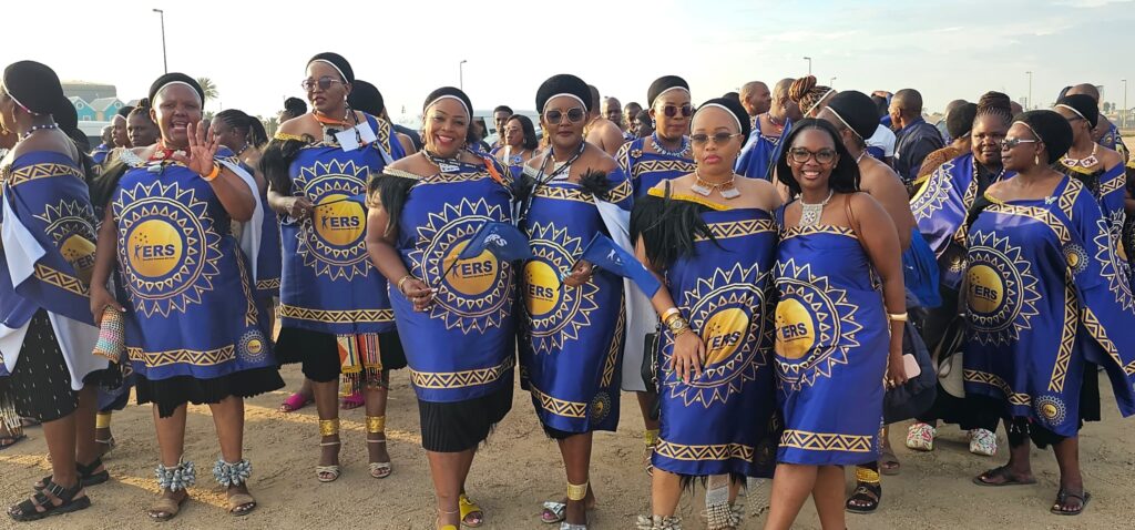 Eswatini Revenue Service athletes and officials showcase traditional song and unity during the SAIRAG 2026 opening ceremony in Swakopmund, Namibia. Photo by ERS