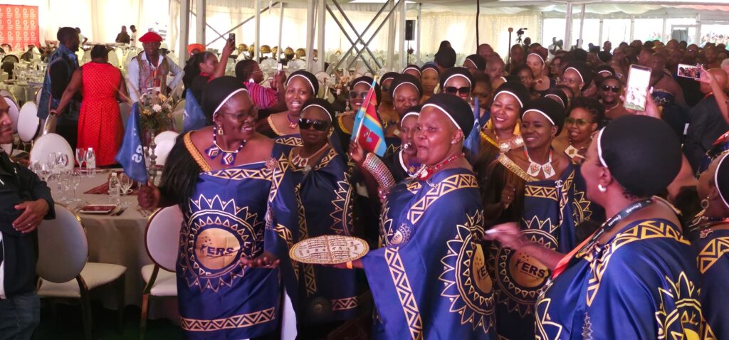 Eswatini Revenue Service athletes and officials showcase traditional song and unity during the SAIRAG 2026 opening ceremony in Swakopmund, Namibia. Photo by ERS
