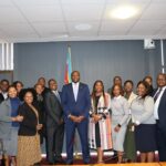 Prime Minister Russell Mmiso Dlamini with Government Communications Officers at the Private and Cabinet Office during a session on enhancing national communication and public information in Mbabane.