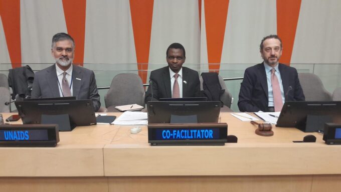Ambassador Masole of Botswana during informal consultations at the United Nations ahead of the 2026 High Level Meeting on HIV and AIDS.
