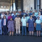 Ministry of Home Affairs, Immigration, Safety and Security Minister Lucia Iipumbu, newly appointed Deputy Minister Edward Wambo and staff members pose for a group photo during the leadership reception held at the Ministry's Head Office in Windhoek. Photo: Supplied