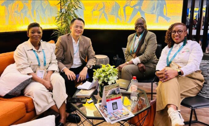 Botswana Tourism Organisation Board Member Olivia Adams and China Ready Chief Executive Marcus Lee pictured during their strategic meeting on the sidelines of World Travel Market Africa 2026 in Cape Town. Photo: Supplied