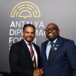 Botswana's Minister of International Relations Dr. Phenyo Butale meets with South Africa's Assistant Minister of International Relations Alvin Botes on the sidelines of the Antalya Diplomacy Forum, April 18, 2026