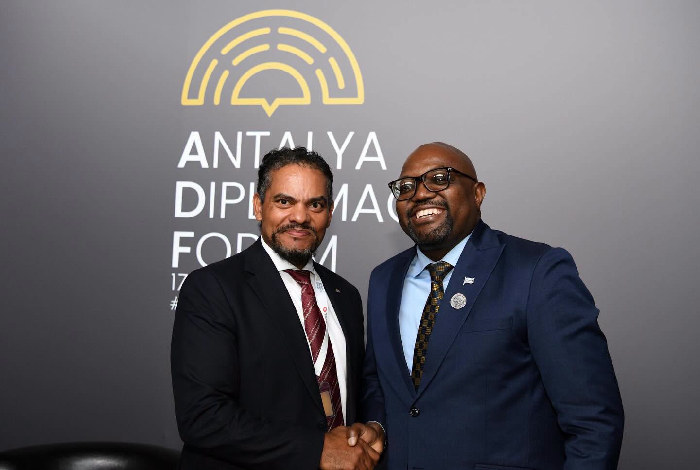 Botswana's Minister of International Relations Dr. Phenyo Butale meets with South Africa's Assistant Minister of International Relations Alvin Botes on the sidelines of the Antalya Diplomacy Forum, April 18, 2026