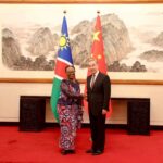 Namibia's Minister of International Relations and Trade Selma Ashipala-Musavyi and Chinese Foreign Minister Wang Yi pictured together during an official visit to Beijing from April 11 to 18, 202