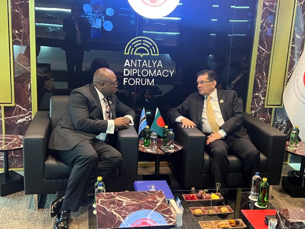 Botswana's Minister of International Relations Dr. Phenyo Butale pictured with Bangladesh's Minister of Foreign Affairs Dr. Khalilur Rahman during bilateral talks on the sidelines of the Antalya Diplomacy Forum on April 18, 2026