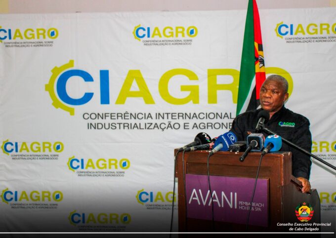 Cabo Delgado Governor Valige Tauabo addresses guests at the official launch of the First International Conference on Industrialisation and Agribusiness in Pemba, Mozambique, on Saturday.