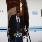Botswana President Duma Boko steps off the plane at King Mswati III International Airport on Thursday evening, arriving in the Kingdom of Eswatini for His Majesty King Mswati III's 58th birthday anniversary and the Ruby Jubilee of his reign.