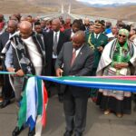 South African President Cyril Ramaphosa and Lesotho King Letsie III cut the ribbon to officially open the Senqu Bridge in Mokhotlong, Kingdom of Lesotho, on April 22, 2026.