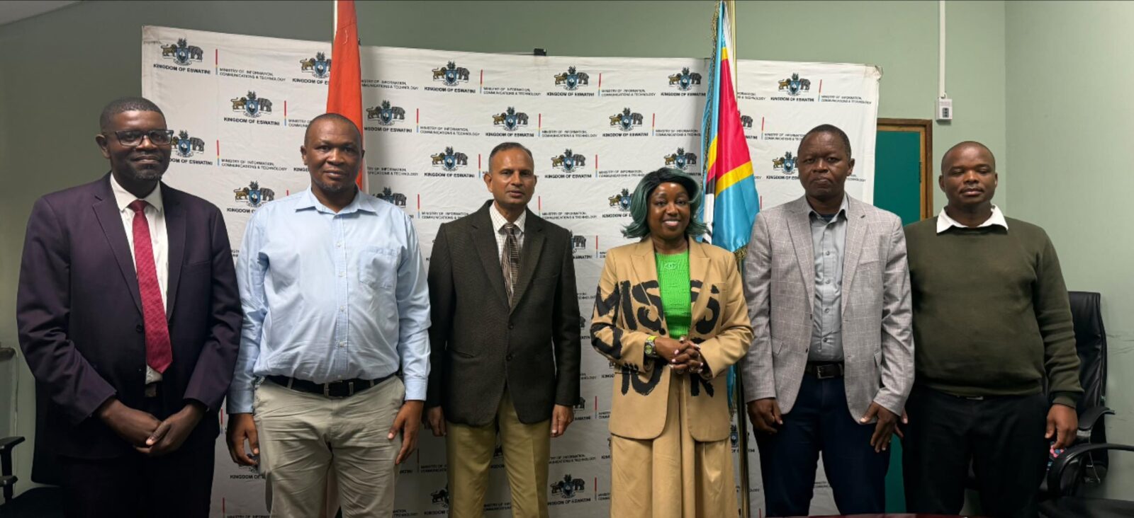 Minister for Information, Communications and Technology Savannah Maziya and Indian High Commissioner H.E. Mr. N. Ram Prasad pictured with the four Swazis selected for the Indian Technical and Economic Cooperation (ITEC) Programme on space technologies, ahead of their departure for India on Friday, 25 April 2026.