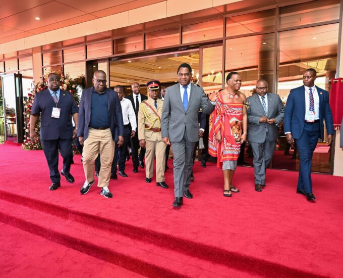 Zambian President Hakainde Hichilema, Inyatsi Group Holdings executive chairman Michelo Shakantu and Eswatini's Minister of Natural Resources and Energy, HRH Prince Lonkhokhela, tour the International Convention Centre in Ezulwini on April 26, 2026. Photo: State House Media