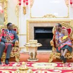 His Majesty King Mswati III receives Zambian President Hakainde Hichilema at the Royal Palace in Eswatini.
