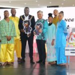 Walvis Bay Mayor Johannes Shimbilinga and Malaysian High Commissioner Khornelisman Jasri join performers at the Visit Malaysia Year 2026 promotional event held at Dunes Mall in Walvis Bay. Photo: Municipality of Walvis Bay