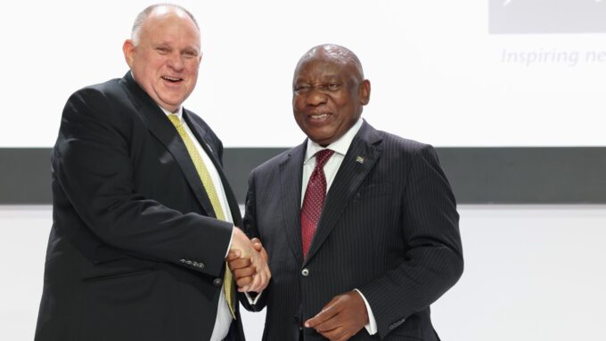 MTN South Africa CEO Ferdi Moolman with President Cyril Ramaphosa