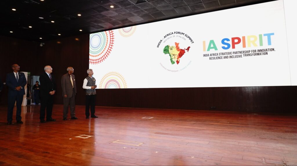 Indian External Affairs Minister Dr S. Jaishankar unveils the logo of the fourth India-Africa Forum Summit, to be held in New Delhi on May 31, 2026, under the theme "IA SPIRIT: India Africa Strategic Partnership for Innovation, Resilience, and Inclusive Transformation."