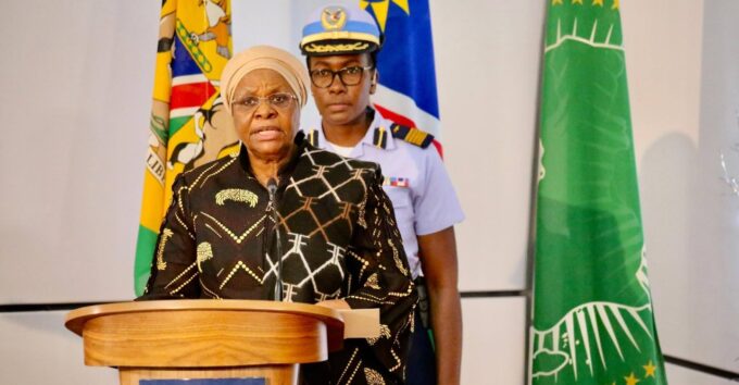 President Netumbo Nandi-Ndaitwah addresses the nation at State House in Windhoek after announcing new executive appointments on April 2, 2026.