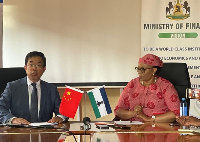 Dr Retšelisitsoe A Matlanyane and Chinese Ambassador Yang Xiaokun during the signing of the debt waiver agreement in Maseru on April 9, 2026.