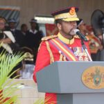 His Majesty King Mswati III addressing members of the Umbutfo Eswatini Defence Force during the 53rd Army Day celebrations held at Nokwane Defence Headquarters.