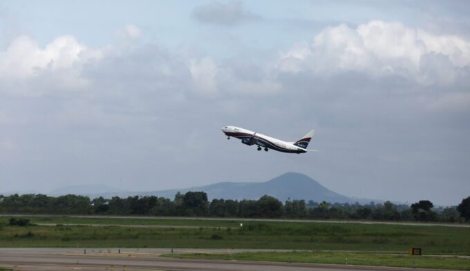 An Arik airline flight takes off from the domestic wing of the Nnamdi Azikiwe International Airport in Abuja, Nigeria July 8, 2020. REUTERS/Afolabi Sotunde/File Photo