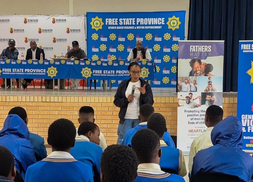 Fathers, sons and community stakeholders gathered at Lekgarietse Secondary School in the Free State on April 18, 2026, for a seminar aimed at strengthening family bonds and promoting positive masculinity among young men in the district. Photo: SAPS