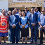 ENPF leadership, the Minister of Sports, Culture and Youth Affairs, the Principal Secretary in the Ministry of Labour and Social Security and key stakeholders pictured at the official launch of the 8th Imbube Marathon at Happy Valley