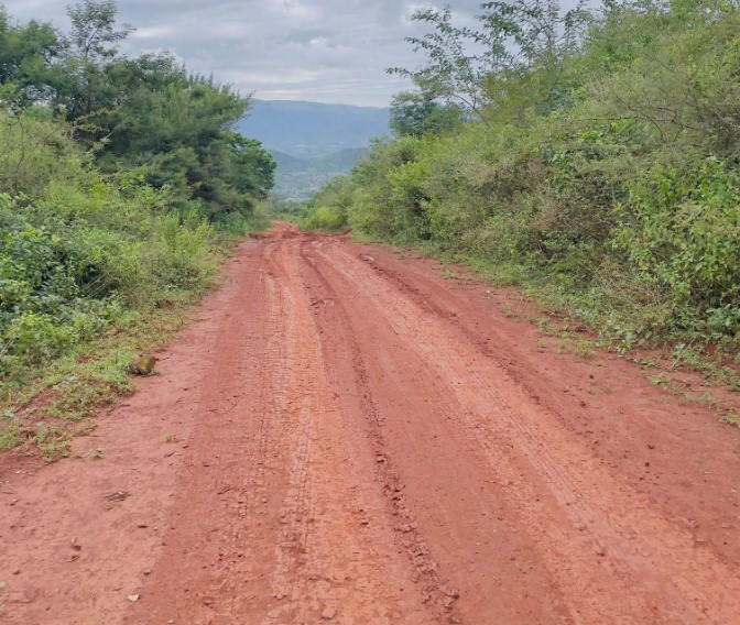 The current state of the road in Manhlonhlweni Community under Nkwene Inkhundla, which leaves residents cut off during the rainy season.