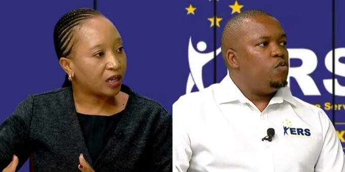 ERS Communications and Marketing Manager Nduduzo Dlamini (right) and Senior Taxpayer Education and Information Officer Thulile Simelane during the Tax Talk segment on Eswatini Television