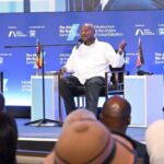 From left, Dangote Industries chief Aliko Dangote, Ugandan President Yoweri Museveni and Kenyan President William Ruto at the Africa We Build Summit 2026 held at the JW Marriott Hotel in Nairobi, Kenya, on Thursday, April 23, 2026