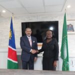 H.E. Abdullah Khalil Al Musaibeeh and Hon. Amb. Selma Ashipala Musavyi during the BADEA President’s introductory visit to Namibia.