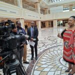 Minister of Foreign Affairs and International Cooperation Senator Pholile Shakantu addresses journalists at the ICC Ezulwini Palazzo on Wednesday. Photo: Adekunle Owolabi/Swazi24