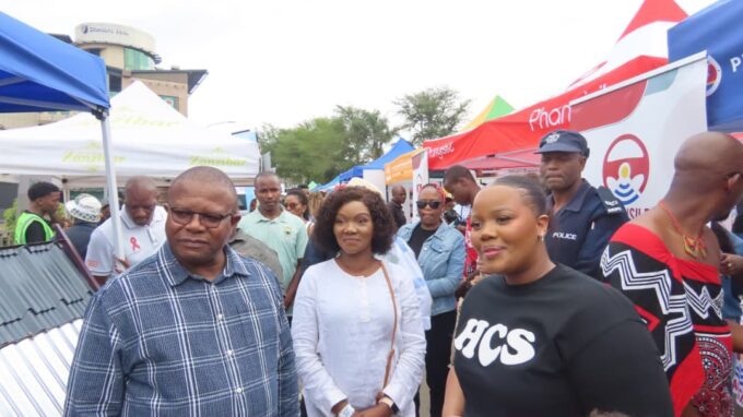 Princess Sakhizwe and Minister of Commerce, Industry and Trade Manqoba Khumalo at the Made in Eswatini Consumer Fair along Dr Sishayi Road in Mbabane. Photo: Ministry of Commerce, Industry and Trade