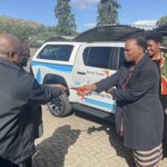 Minister of Natural Resources and Energy HRH Prince Lonkhokhela officially receives a brand new vehicle from World Vision Eswatini Director Amos Zaindi to bolster the Department of Water Affairs' capacity to deliver clean water to rural communities across Eswatini. Photo: Ministry of Natural Resources and Energy