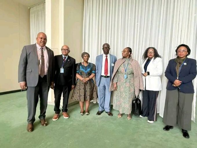Lesotho's Minister of Labour and Employment Ts'eliso Mokhosi poses with delegates at the International Migration Review Forum in New York City. Photo: Lesotho News Agency