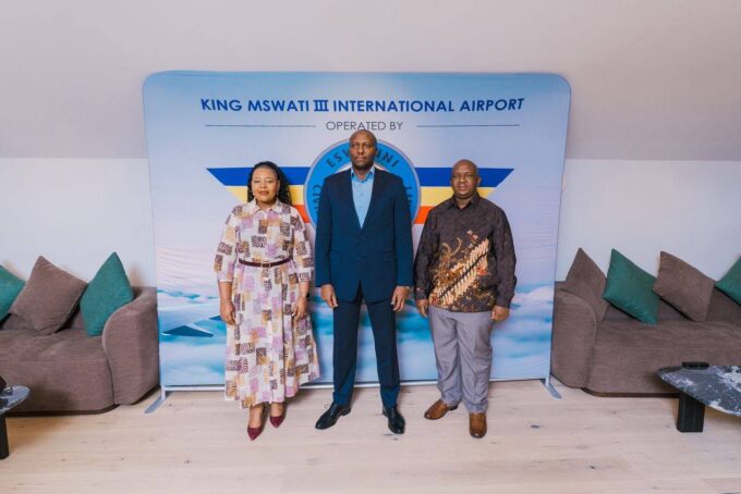 Prime Minister Russell Mmiso Dlamini, Foreign Affairs Minister Senator Pholile Shakantu and Labour and Social Security Minister Phila Buthelezi at the newly refurbished diplomatic lounges at King Mswati III International Airport, Sikhupe