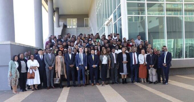 ICT Minister Savannah Maziya pictured with officials and participants at the launch of the Startup World Cup at the Royal Science and Technology Park on Monday 11 May 2026.