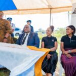 Inyatsi Group Marketing and Public Relations Manager Ncobile Dlamini and other Foundation representatives walk alongside the Deputy Prime Minister Thulisile Dladla during the official opening of the Hlobane and Madelezini Care Points in Mayiwane.