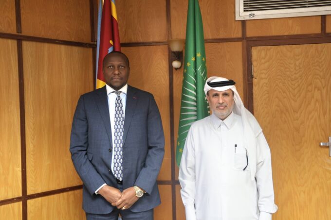 Prime Minister Russell Mmiso Dlamini with the Chargé d'Affaires of the Embassy of the State of Qatar in the Kingdom of Eswatini, H.E. Rashid bin Mohammed Isa Al Khulaifi, at the Private and Cabinet Office in Mbabane on Tuesday, 19 May 2026.