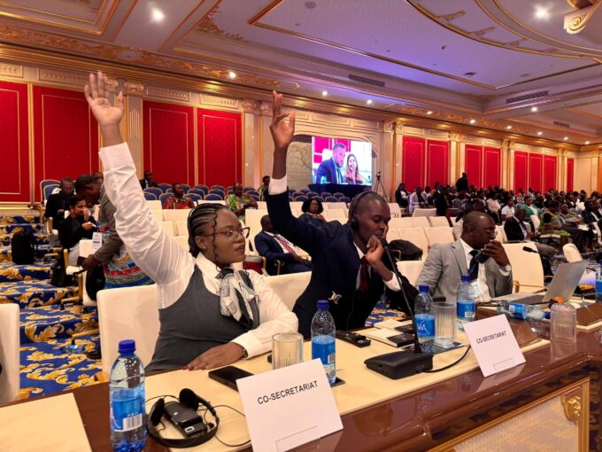 Tsidiswa Mhlanga raises her hand to contribute during the Youth Parliamentary Session at the first OACPS-EU Africa Parliamentary Assembly held at the Ezulwini Palazzo ICC last week. Photo: Tsidiswa Mhlanga