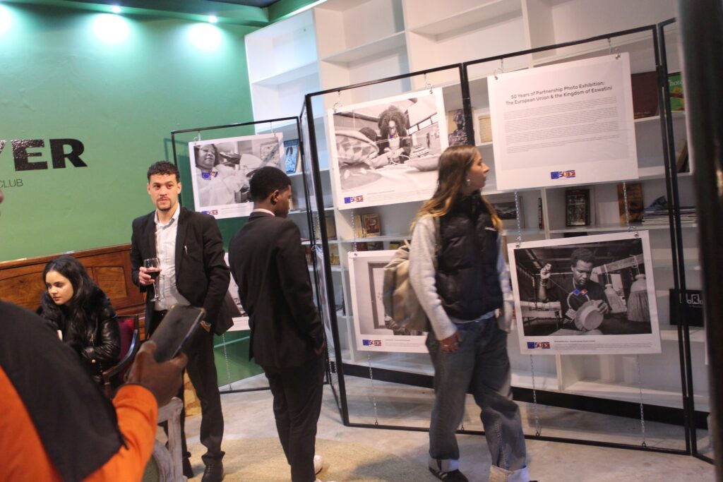 Guests browse the mobile photo exhibition showcasing 50 years of EU-Eswatini partnership on the sidelines of the fifth European Film Festival at the Mbabane Theatre Club in Mbabane.
Photo: European Union in Eswatini