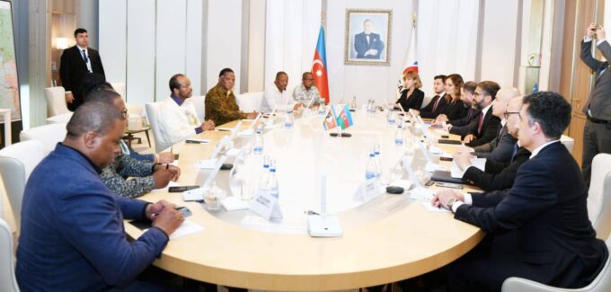 His Majesty King Mswati III and a senior executive of SOCAR-KBR Limited Liability Company during their meeting in Baku, Azerbaijan, on Tuesday.