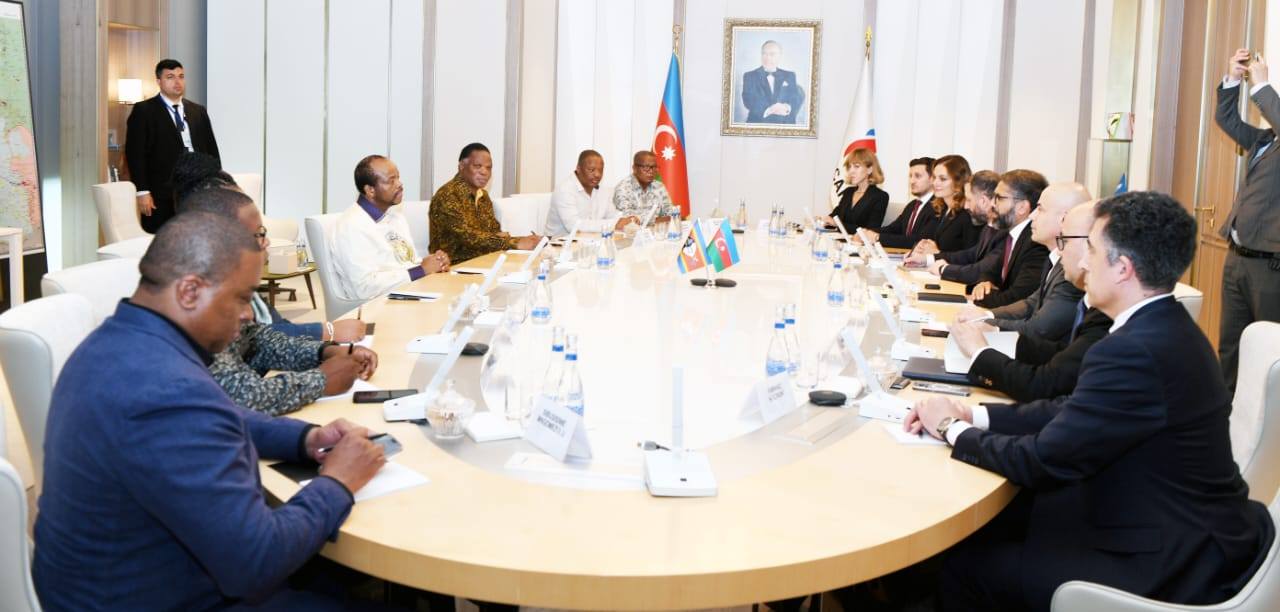 His Majesty King Mswati III and a senior executive of SOCAR-KBR Limited Liability Company during their meeting in Baku, Azerbaijan, on Tuesday.