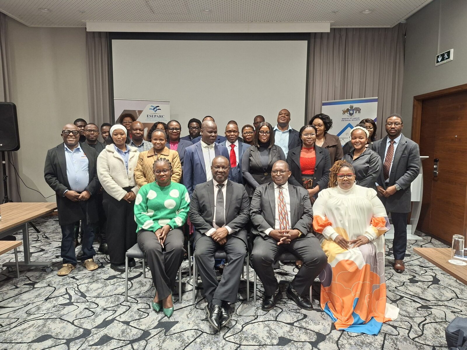 Ministry of Labour and Social Security Principal Secretary Makhosini Mndawe poses with stakeholders during the National Skills Training Levy Stakeholder Consultative Workshop held at the Hilton Garden Inn.