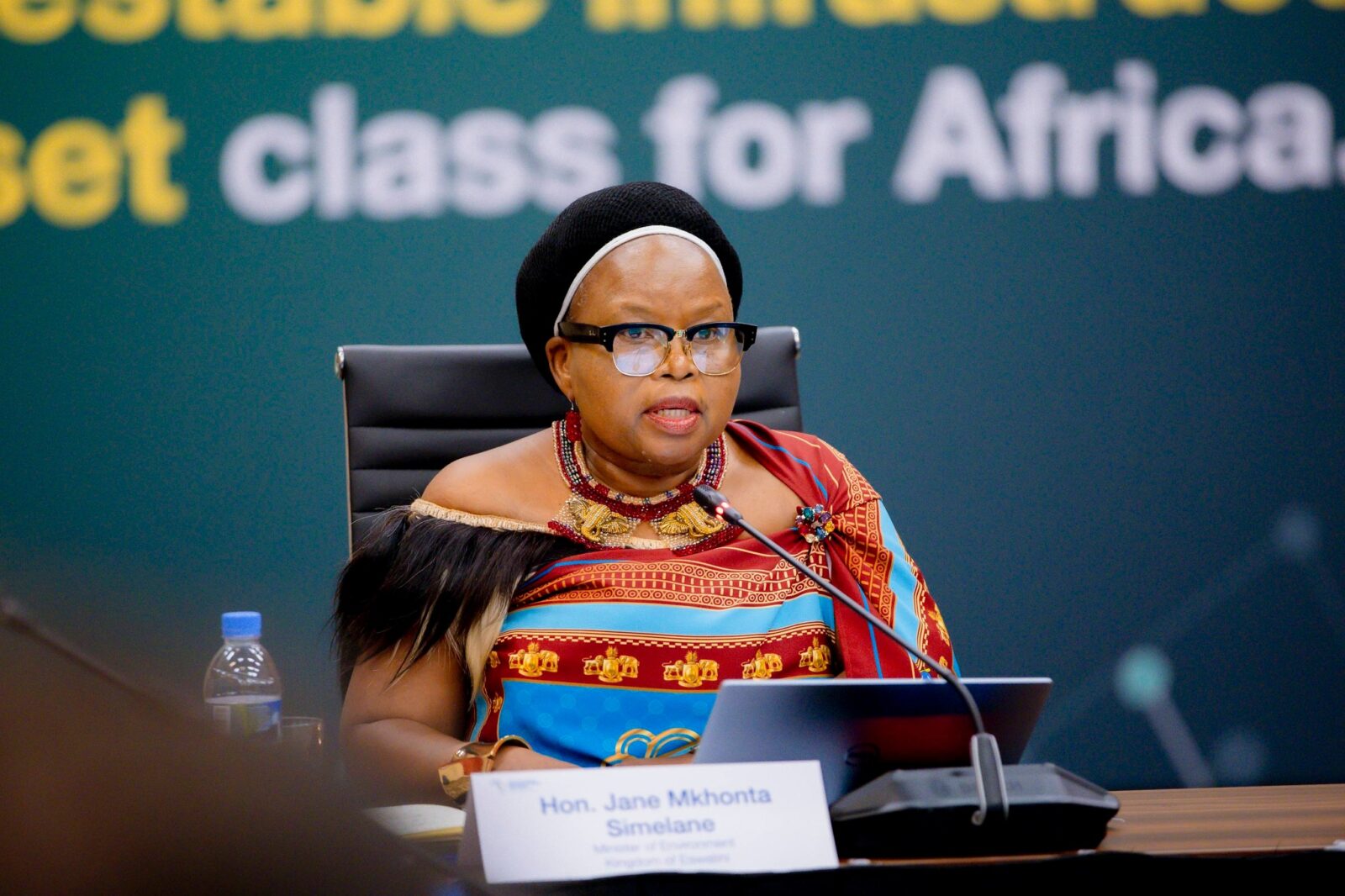 Minister of Tourism and Environmental Affairs Jane Mkhonta-Simelane addresses delegates at the NEISA Conference in Rwanda.