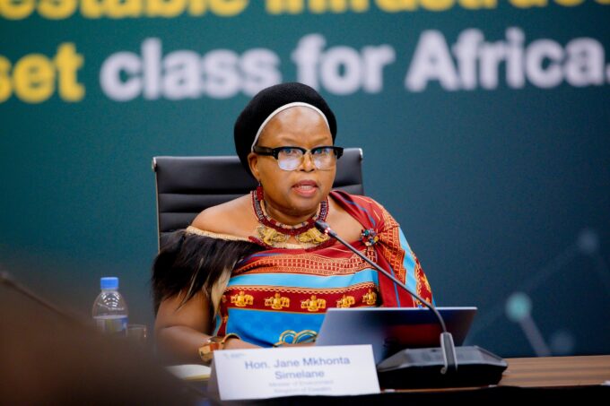 Minister of Tourism and Environmental Affairs Jane Mkhonta-Simelane addresses delegates at the NEISA Conference in Rwanda.