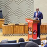 AfCFTA Secretary-General Wamkele Mene delivers the keynote address at the 62nd African Liberation Day International Conference in Kigali, Rwanda.