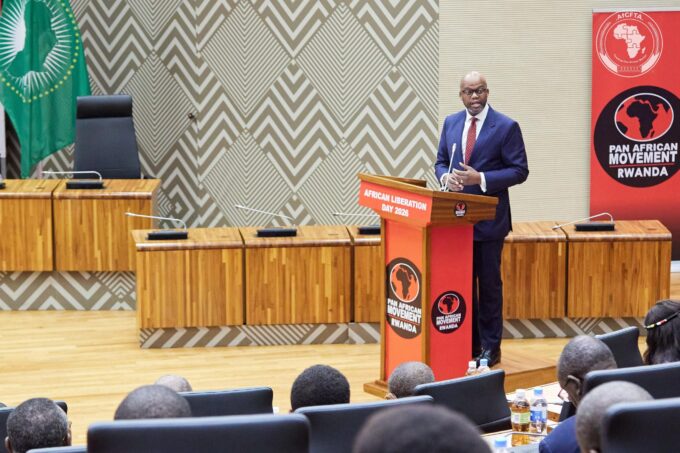 AfCFTA Secretary-General Wamkele Mene delivers the keynote address at the 62nd African Liberation Day International Conference in Kigali, Rwanda.
