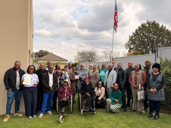 Jan Jeffrey, MBE recipient, and Ms Tleetse Phakoe, Queen Elizabeth Commonwealth Trust Young Leader Awardee, pictured with British High Commission representatives in Lesotho during a ceremony honouring their outstanding contributions to community health and women's empowerment. Photo by UK in Lesotho