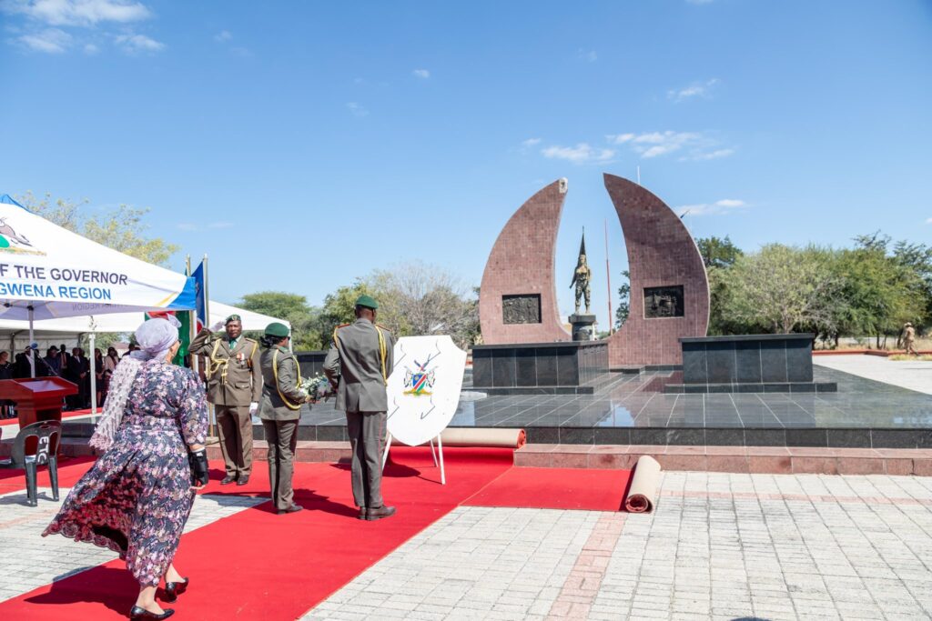 Vice President Lucia Witbooi walks to lay a wreath in honour of the victims of the 1904 to 1908 Ovaherero and Nama Genocide during the Genocide Remembrance Day commemoration in Eenhana on 28 May 2026. (Picture: Vice President Lucia Witbooi/Facebook)